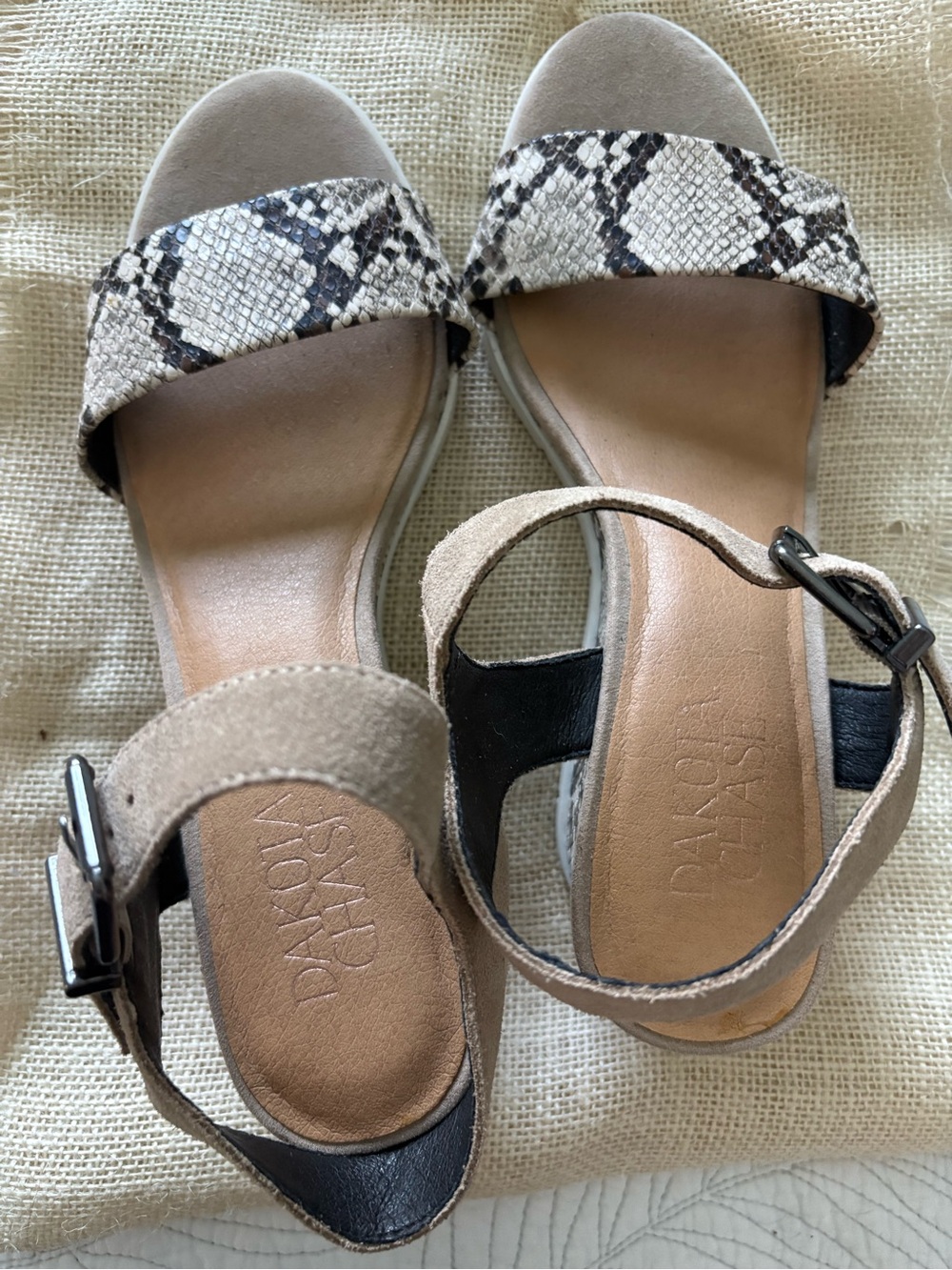 Suede Taupe Snake-Print Ankle-Strap Sandals